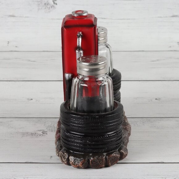 Old Fashioned Gas Station Pump Salt & Pepper Shaker Holder Set - Picture 4 of 5